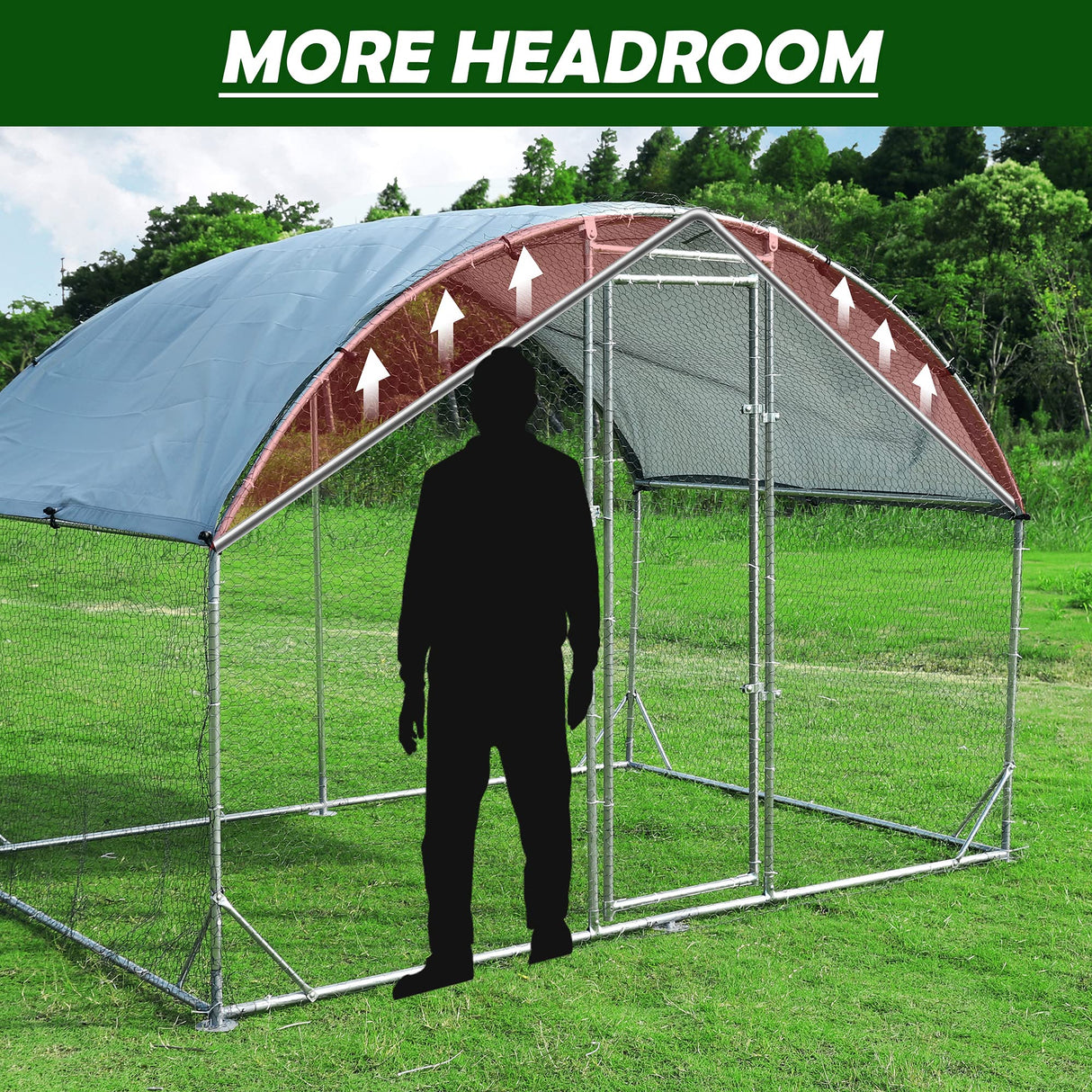 Large Metal Chicken Coop Upgrade Tri-Supporting Wire Mesh Chicken Run,Chicken Pen with Water-Resident and Anti-UV Cover,Duck Rabbit House Outdoor(9'W x 6.5'L x 6.5'H) Betterhood