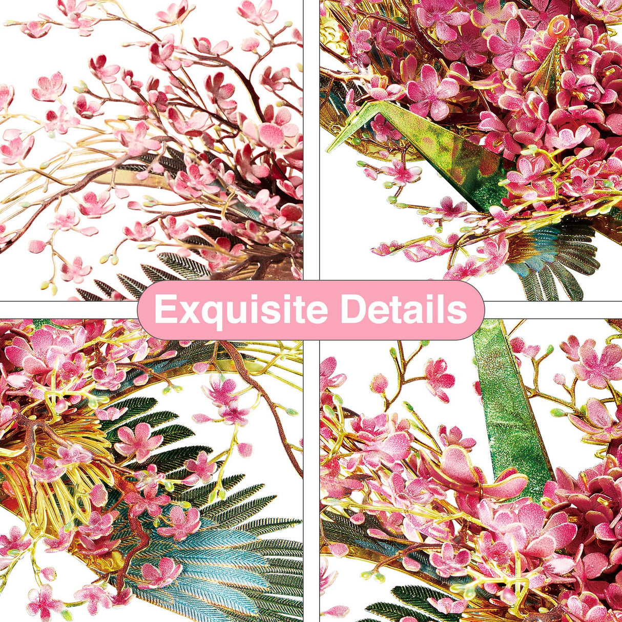 Piececool 3D Metal Model Puzzles for Adults, Peach Blossom Wish Cranes Model Building Kits, Brain Teaser Puzzle Beautiful DIY Craft Kits Great Birthday, 65Pcs Piececool