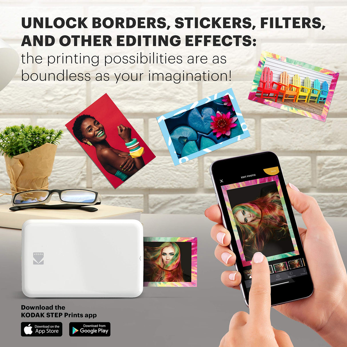 KODAK Step Instant Smartphone Photo Printer - Portable Mini Color Wireless Mobile Printer - Zink 2x3” Sticky-Back Photos - Bluetooth Compatible with iOS & Android Devices - Fun Editing App - White KODAK