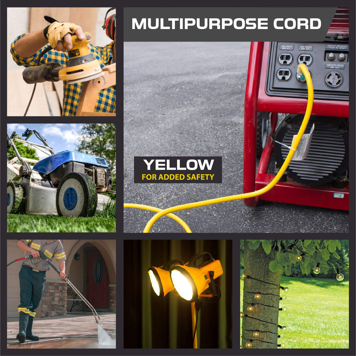 Iron Forge Cable 100 Foot Lighted Outdoor Extension Cord - 10/3 SJTW Yellow 10 Gauge Extension Cable with 3 Prong Grounded Plug for Safety, 15 AMP - Great for Garden and Major Appliances IRON FORGE CABLE