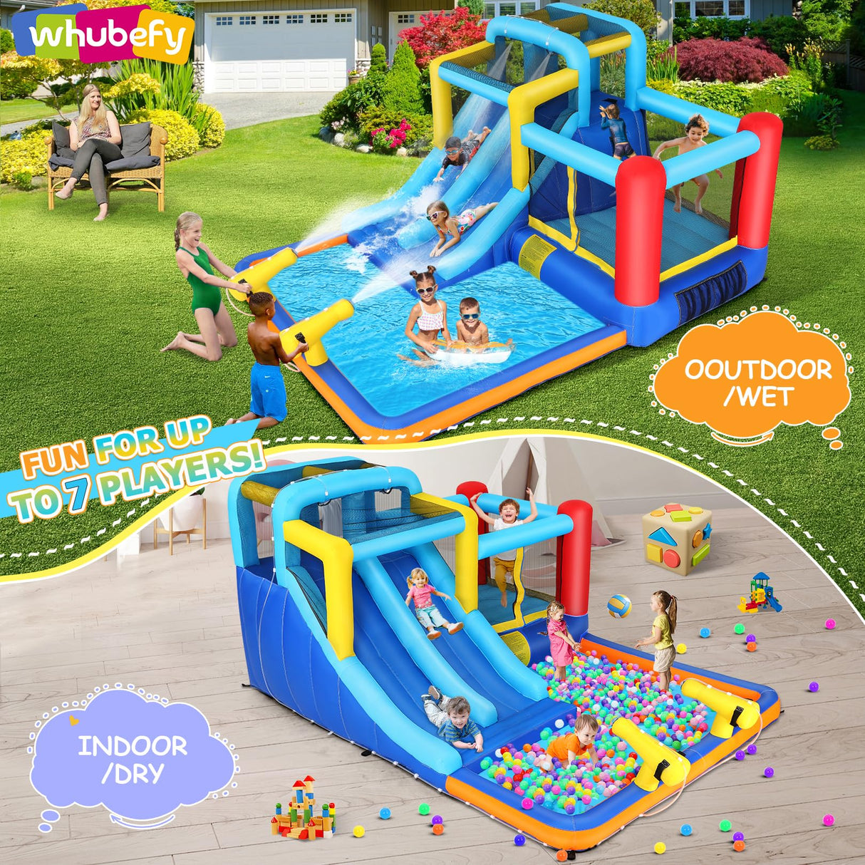 Whubefy 15x9.95Ft Bounce House Water Slide Park for Kids 3-6, Inflatable Water Slide Bouncy House with Slide,Big Pool,Bouncer Area,Blower, Blow Up Water Slides Jump Castle for Big Kids 8-12 Backyard Whubefy