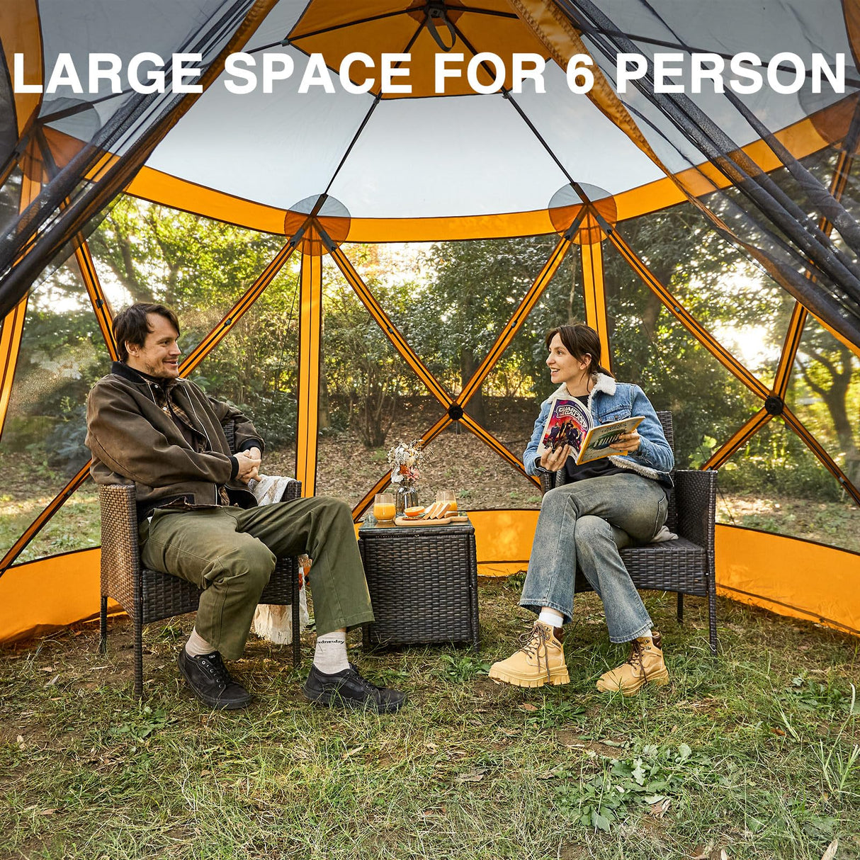 EVER ADVANCED Pop up Gazebo Tent for Backyard, 11.5 x 9.8 ft, Instant Screened Tent Screen House Canopy with Netting, Orange EVER ADVANCED