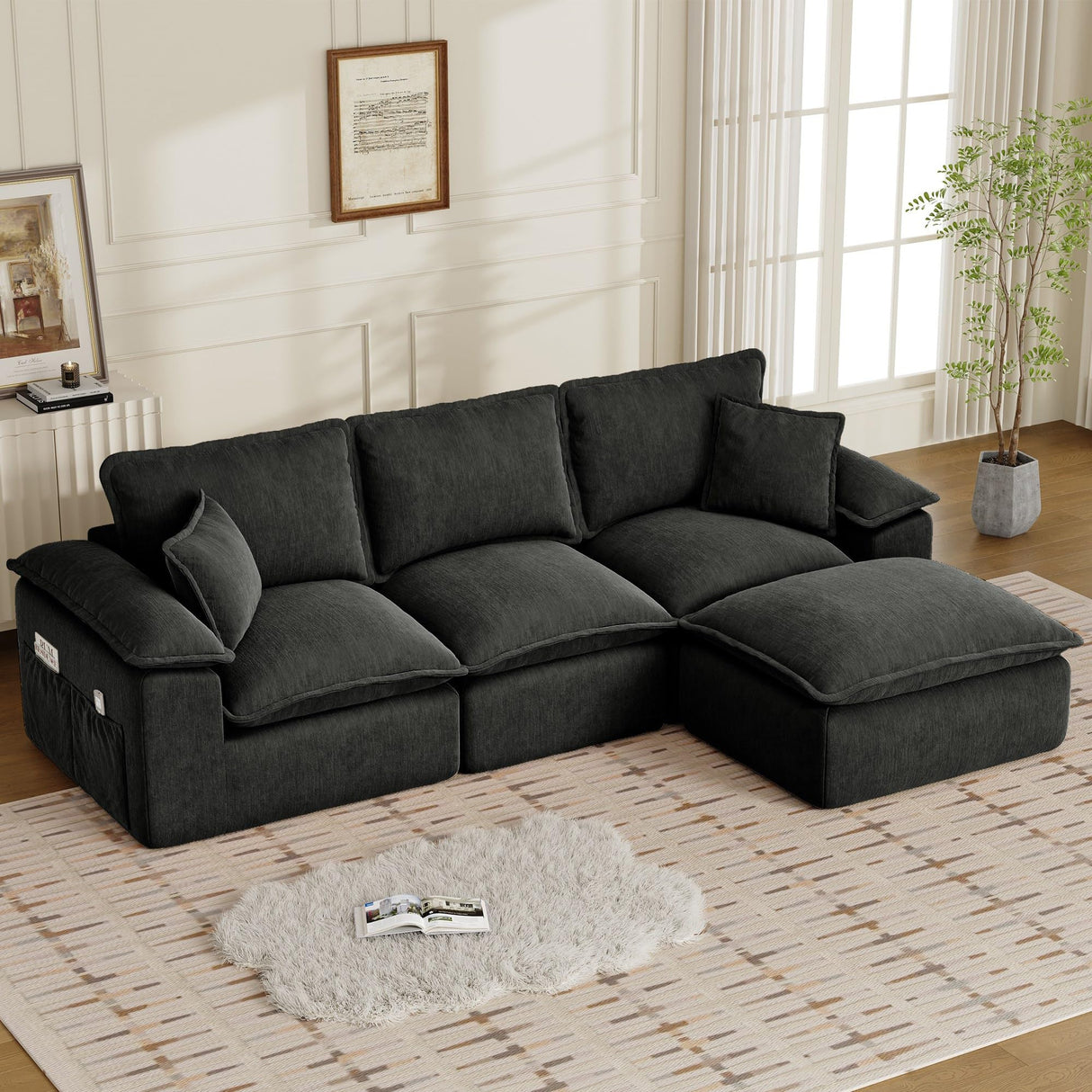 Korser 122" Sectional Couches for Living Room, Modular Boneless Couch with Deep Seat & Fluffy Cushion, Cozy Double-Layer Cushioned Sofa with Convertible Ottoman, Comfy Cloud Sofa, No Assembly Required Korser