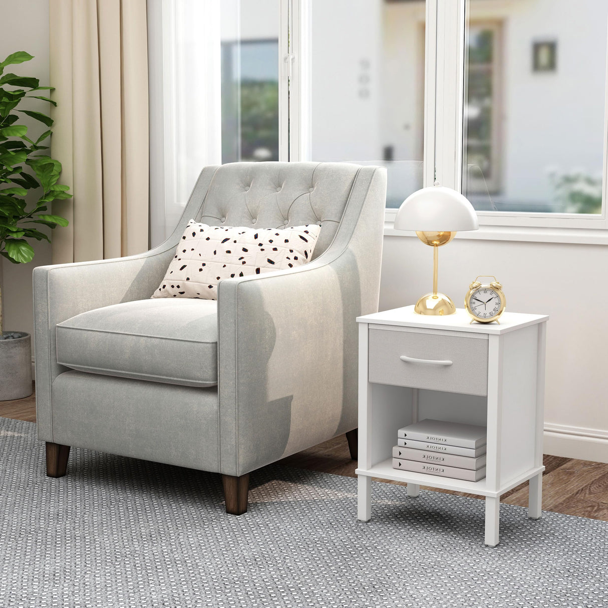 YAUKOMEL End Table Set of 2, White Nightstand with Fabric Drawer, Bed Side Table,Side Table, Modern Nightstand for Living Room,Bed Room,Small Space,11.4" x 15.3" x 21.6",White CTG68WB-2 YAUKOMEL