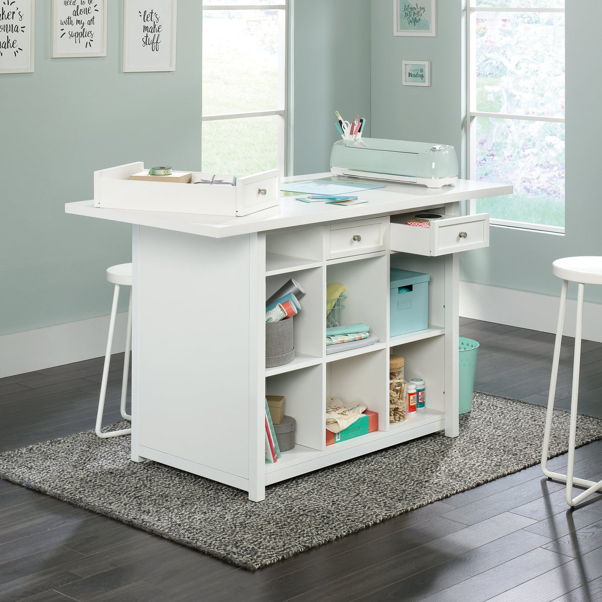 Sauder Craft Pro Series Work Table/ pantry cabinets, White finish Sauder