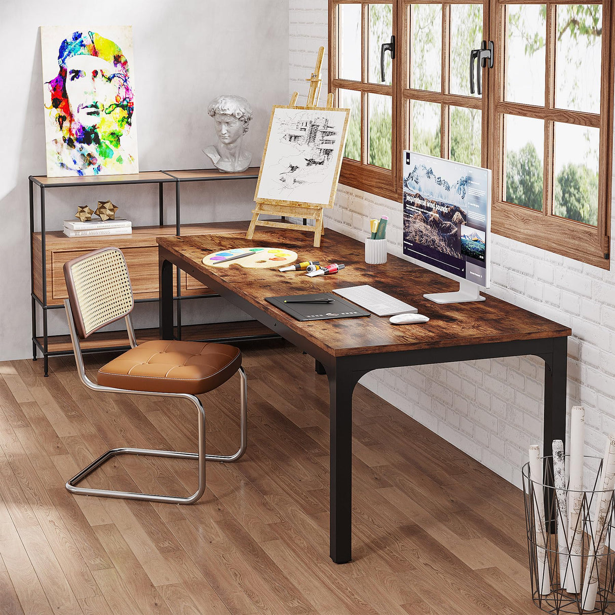 Tribesigns 2-Person Home Office Desk, 78.7" Extra Long Computer Desk, Double Workstation for Home Office, Work Desk for Two People (Rustic Brown) Tribesigns