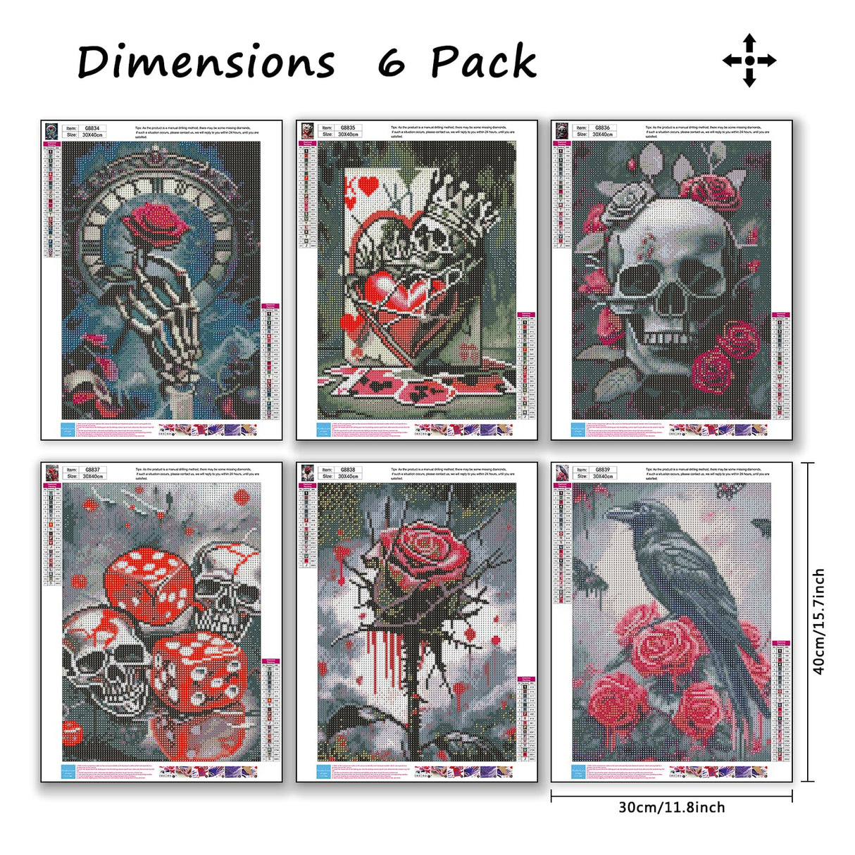 MBNTJHT 6 Pack Halloween Diamond Art Kits for Adults,Rose and Crow Diamond Painting Kits for Beginners,5D Round Full Drill Skull Gem Art Crafts for Home Wall Decor Gifts 12x16 Inch. MBNTJHT