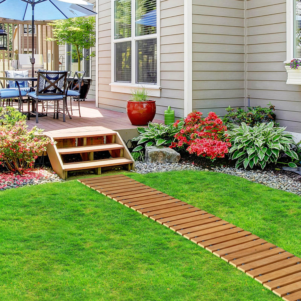 Wooden Garden Pathway Outdoor Walkway - 8 FT Roll Out Garden Pathway Walkway, Wooden Walkway with Non-Slip Surface, Decorative Boardwalk Path for Outdoor Garden Backyard Wedding Party xinyoec