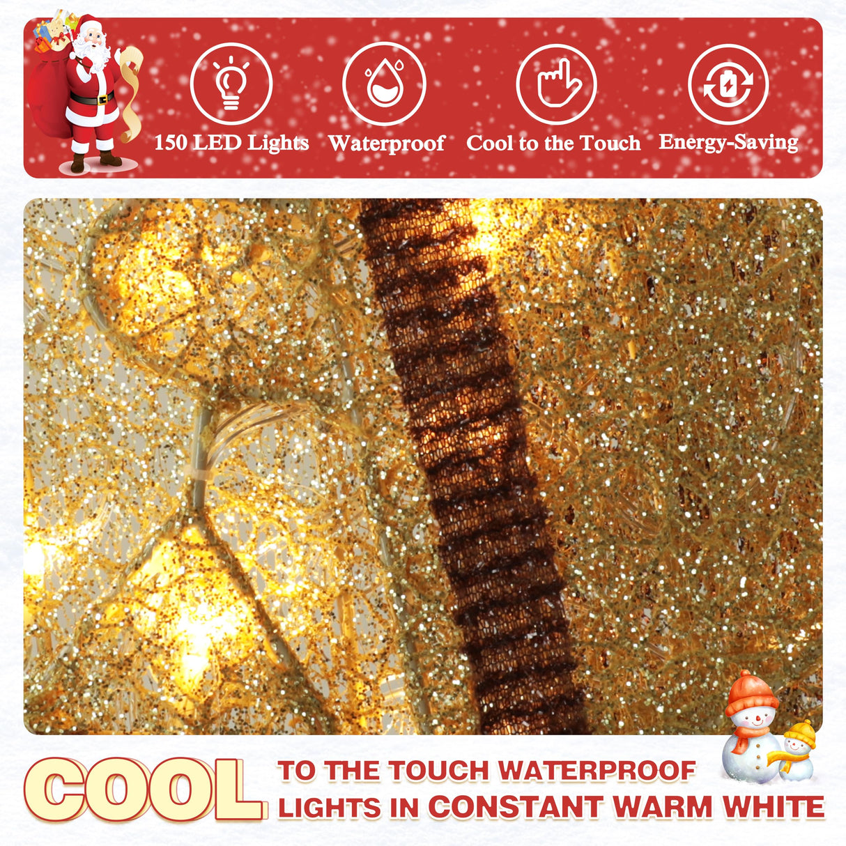 BlueWish Christmas Yard Decorations, 5FT Nativity Scene Outdoor, Lighted Christmas Ornaments with 150 Lights, 12 Zip Ties and 5 Ground Stakes, Nativity Set Outdoor for Holidays, Festivals, Gold BlueWish