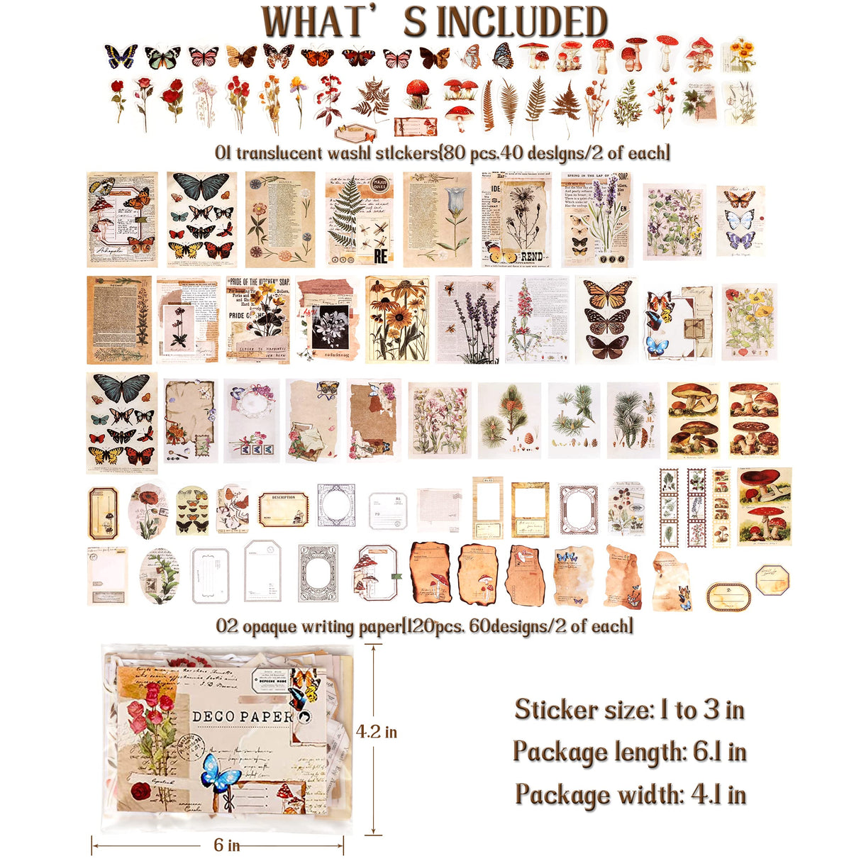200 Pieces Vintage Scrapbook Supplies Pack for Junk Journal Planners DIY Paper Stickers Vintage Ephemera Pack Decoupage for Art Journaling Bullet Craft Notebooks Collage Aesthetic Gifts (Plant) EWPJDK