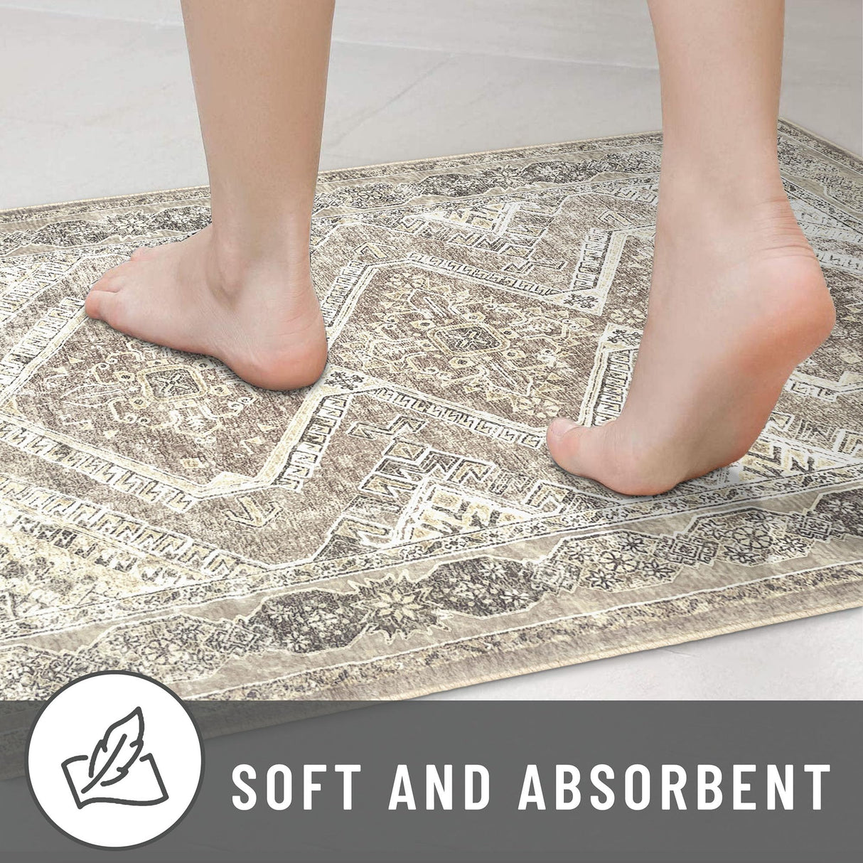 KUTA Extra Long Runner Rug for Hallway 2.6x18ft, Oriental Washable Kitchen Runner Ivory, Non-Slip Stair Runners Indoor Soft Printed Distressed Tribal Farmhouse Carpet Large Area Runner KUTA