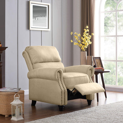 Domesis Cortez - Distressed Faux Leather Push Back Recliner Chair, Latte Tan