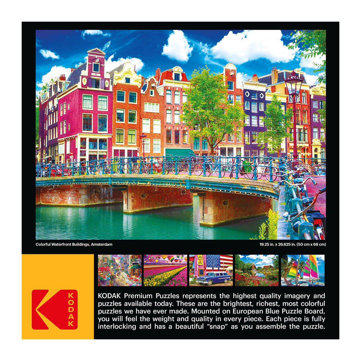 RoseArt - Kodak Premium - Colorful Waterfront Buildings, Amsterdam - 1000 Piece Jigsaw Puzzle for Adults RoseArt