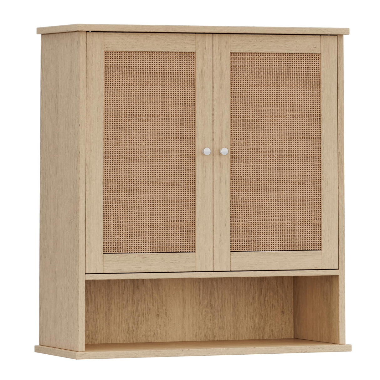 Reettic Rattan Two Door Wall Cabinet, Wooden Medicine Cabinet, Wall Mounted Bathroom Storage Cabinet with Inner Adjustable Shelf, for Bathroom, Kitchen, Entryway, Natural BMGZ103M Reettic