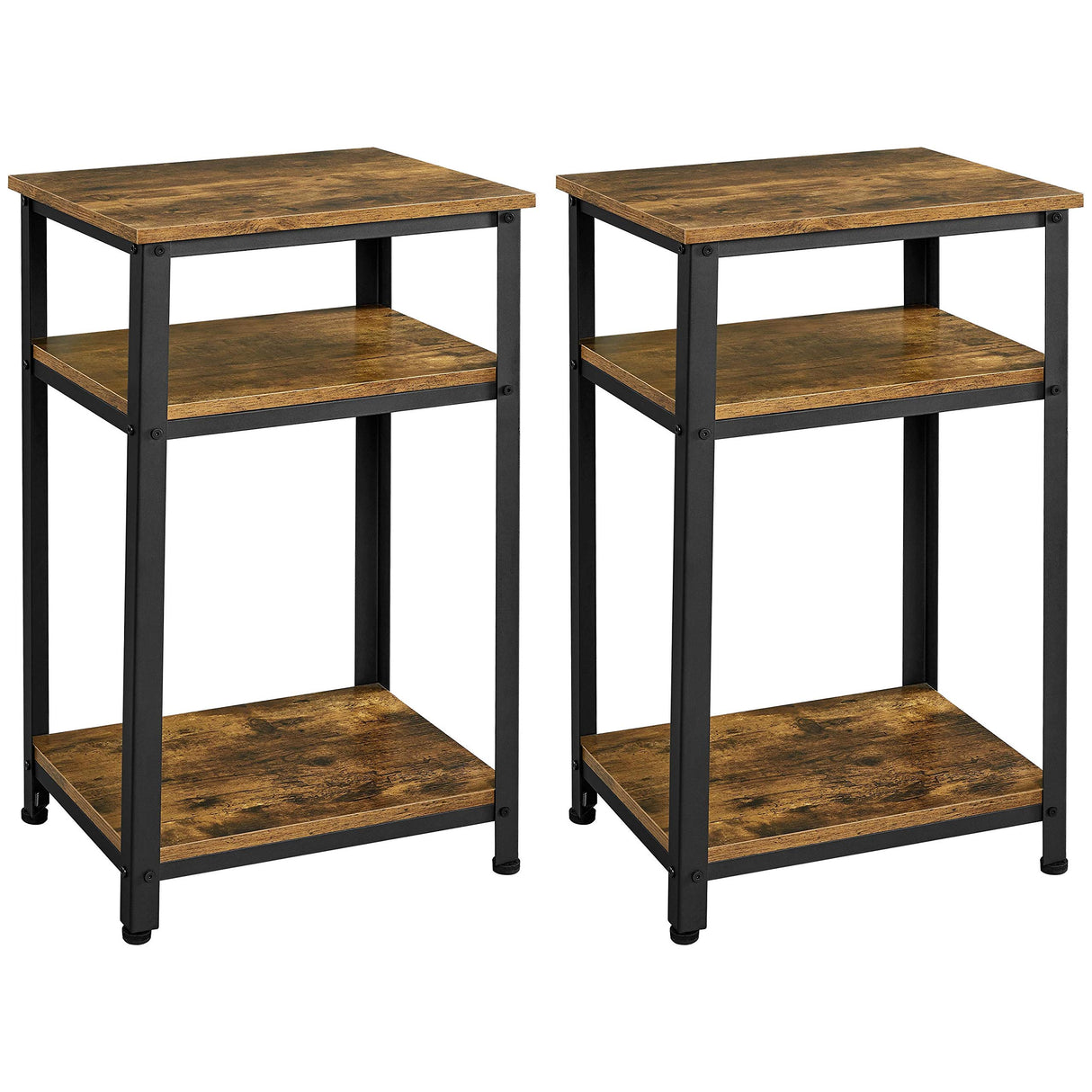 Yaheetech Tall End Table Set of 2, 18x14x29.5 inch Industrial Side Table with Strong Wooden Shelves, 2PCS Slim 3-Tier Telephone Table with Metal Frame for Living Room, Small Places - Rustic Brown Yaheetech