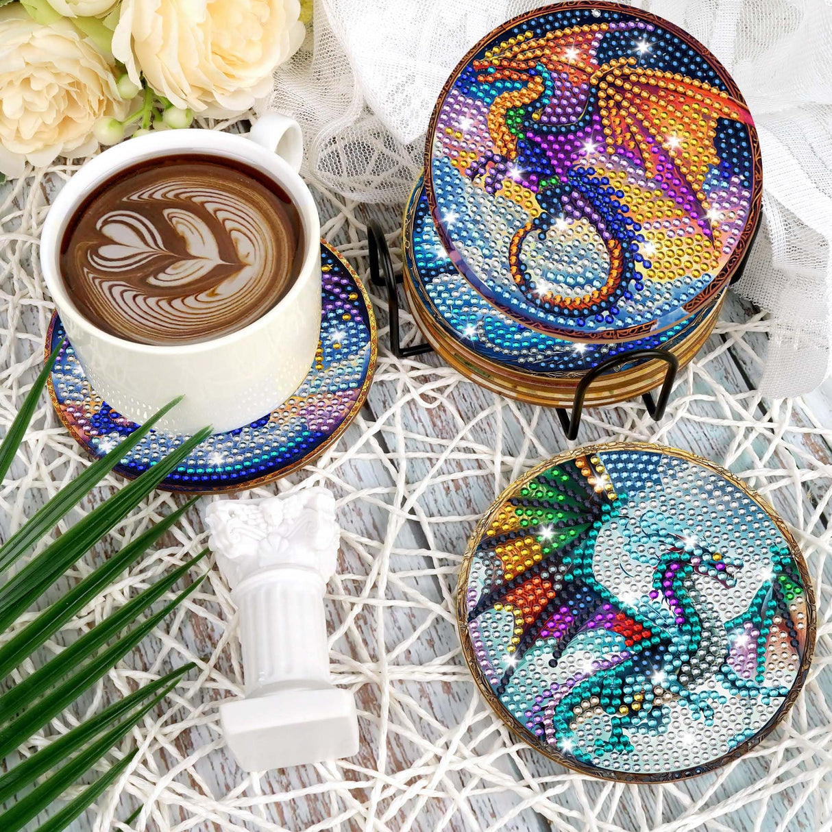 Dragon Diamond Art Coasters Kit: 8 Pcs Fantastic Dragon Diamond Painting Coasters with Holder and Cork Pads, DIY Coaster Craft Set for Adults Beginners Home Decor Gifts CRASHOT