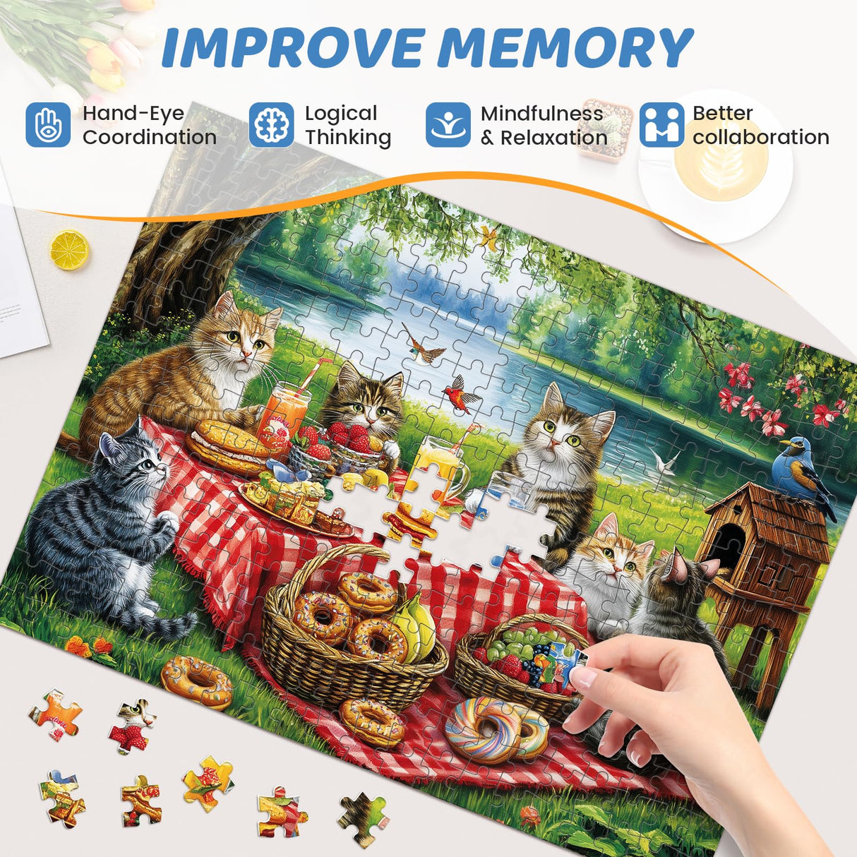 500 Piece Puzzles for Adults, Cat Family Dinner Large Piece Jigsaw Puzzle for Adults Kids Seniors,Recycled Cardboard Puzzle 500 Piece,Family Activity Great Gift for Family Friends 20.5 * 15 in MJYPHDM