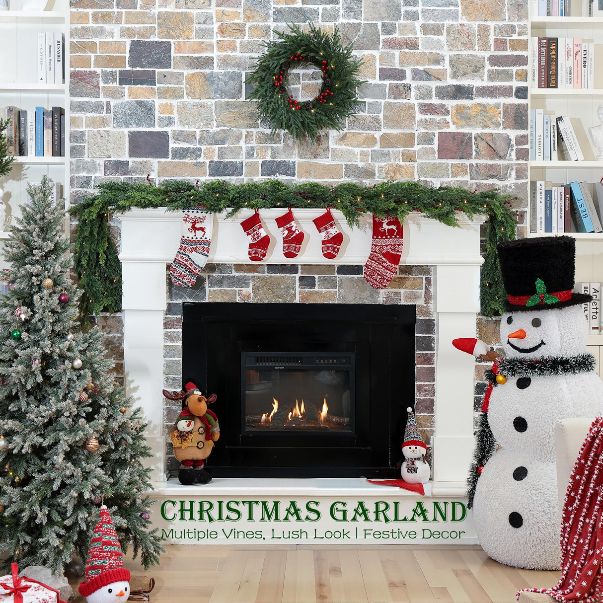 6 Feet Artificial Christmas Garland - Real Touch Cedar Garland - Christmas Decorations for Table,Fireplace,Mantle,Wall, Indoor Outdoor -Garland for Christmas Decorations - Free Battery LED Lights WHANLEY L&Q