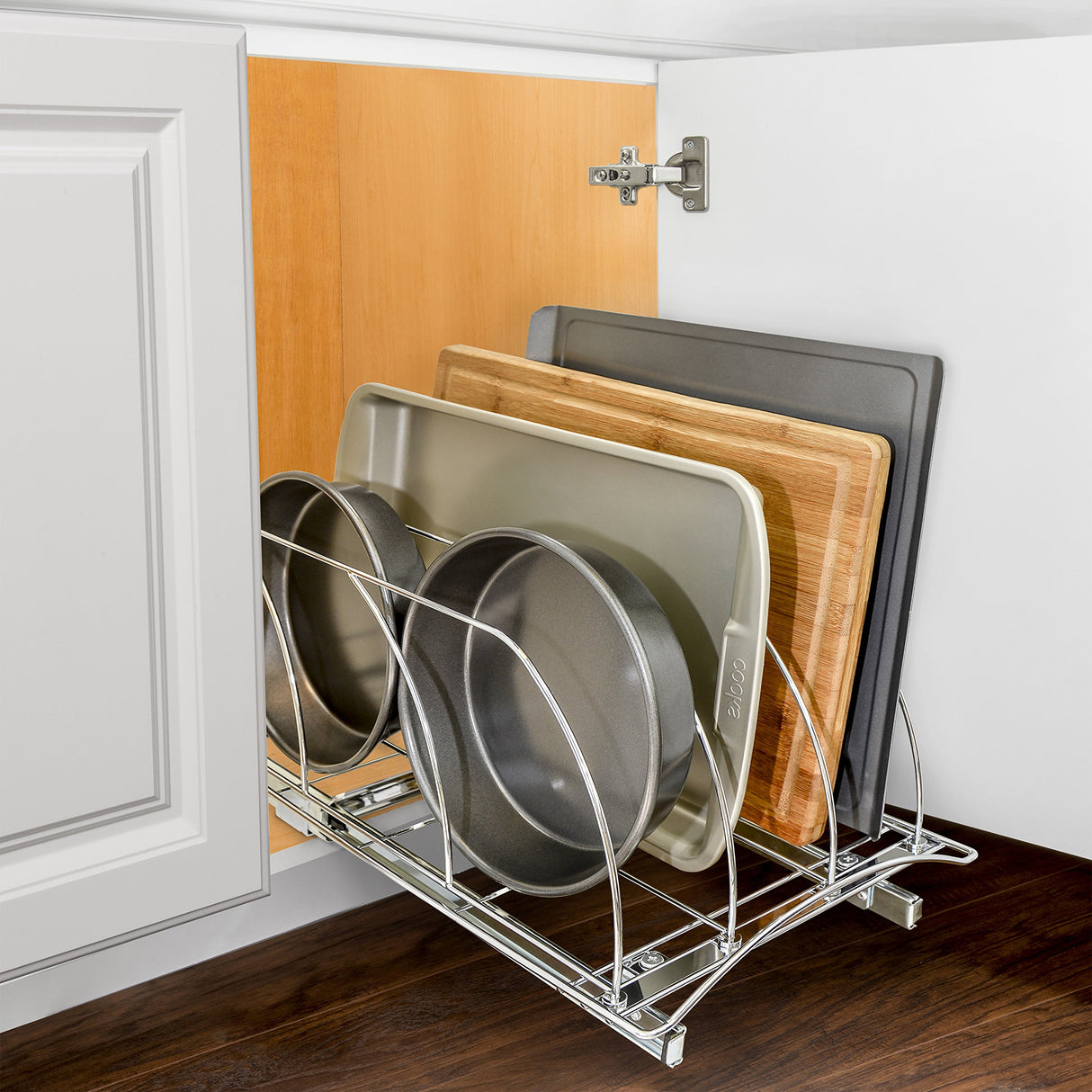 LYNK PROFESSIONAL® Pull Out Cutting Board, Cookie Sheet, and Baking Pan Organizer Rack - Lifetime Ltd. Warranty - Slide Out Kitchen Cabinet Storage Organizers – 10” x 21” Deep - Pullout Shelf, Chrome LYNK PROFESSIONAL