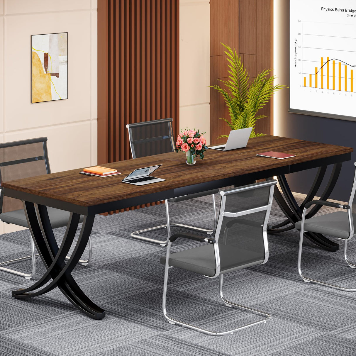 Tribesigns 6.5FT Conference Table for 6-8 People, 78 inch Long Rectangular Seminar Table with Strong Metal Frame, Business Furniture Boardroom Desk for Office Meeting Conference Room (1, Brown) Tribesigns