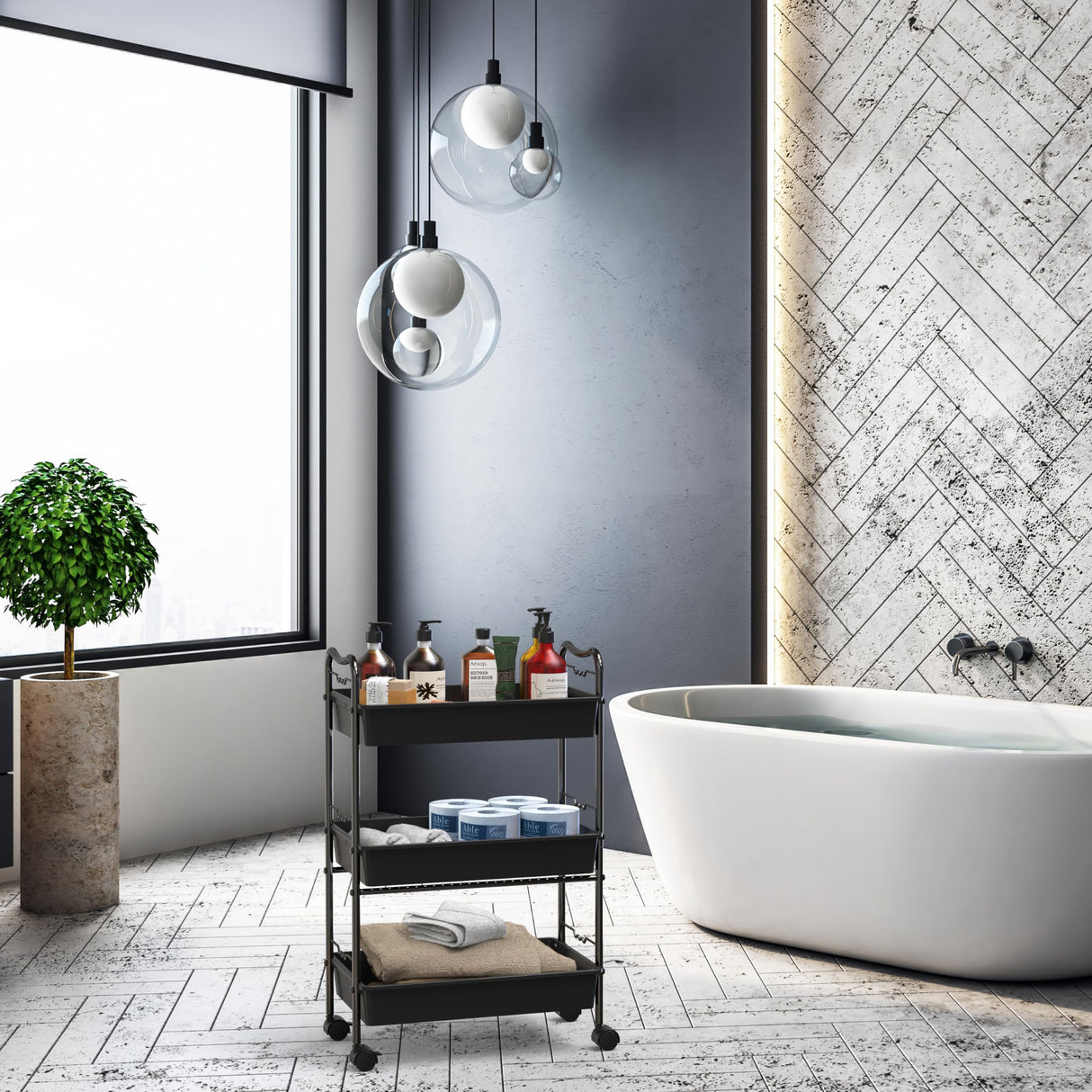 Deco Brothers 3 Tier Metal Rolling Storage Utility Cart with Wheels, Black Deco Brothers