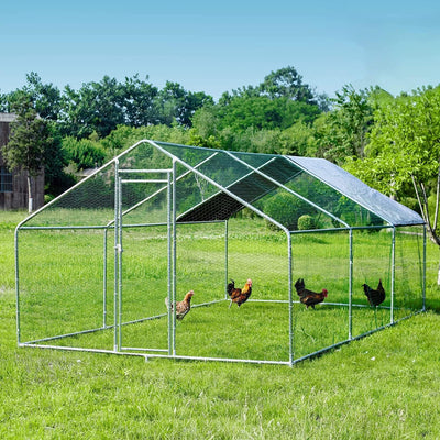 HITTITE Large Metal Chicken Coop with Run, 19.19 x 9.84 x 6.56 ft Walk in Poultry Cage Chicken Run Pen, Outdoor Chicken Runs for Yard with Waterproof & Anti-UV Cover
