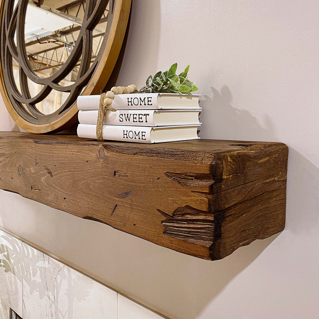 Urbandi 1 tier Fireplace Mantel, Distressed, Rustic, Floating Shelf, Modern, Real Wood. (60Lx6Hx8D, Provincial) Urbandi