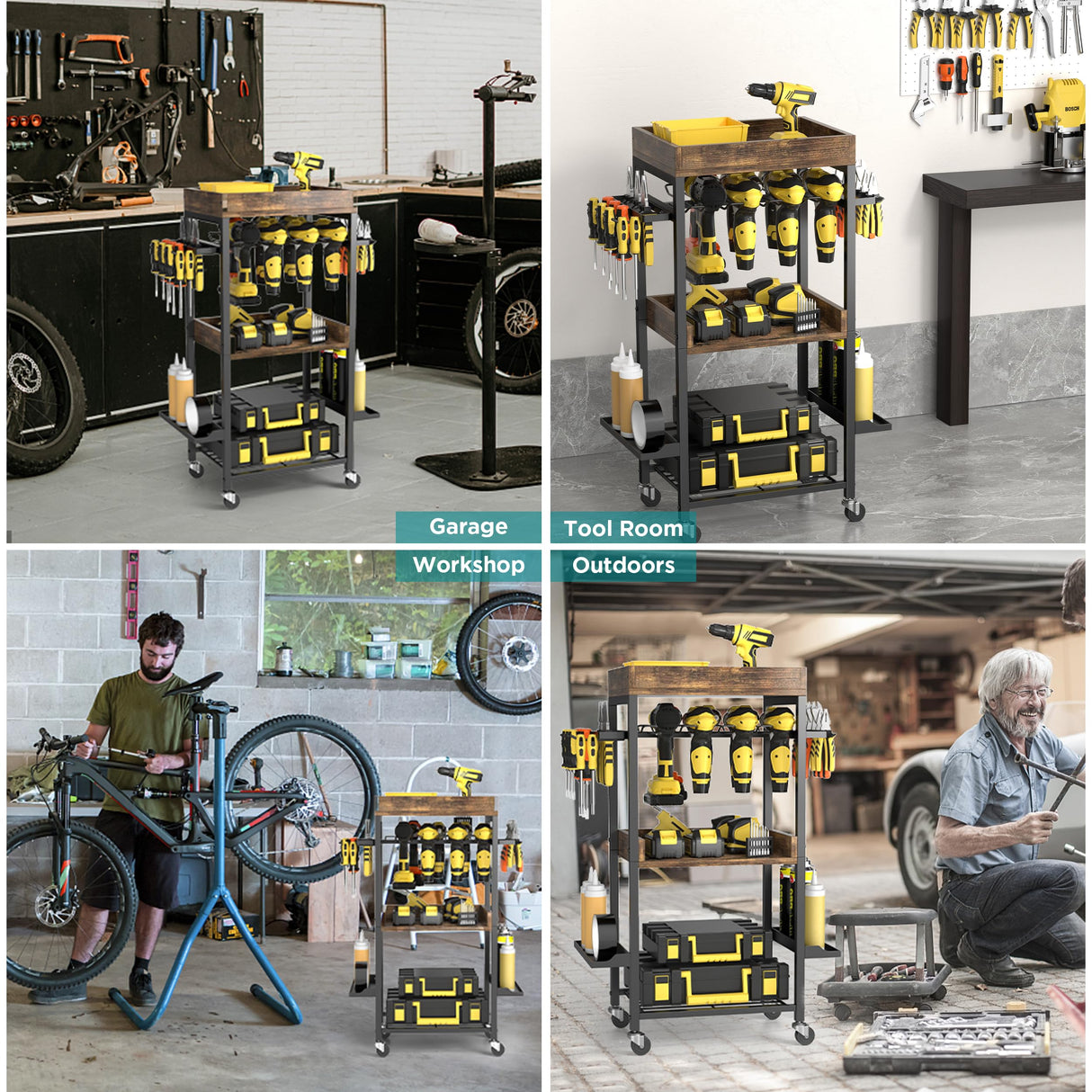 Famyards Power Tool Organizer with Wheels Tool Holder Drill Rack Shelf Rolling Cart Tool Box Utility Cart for Garage, Workshop Famyards