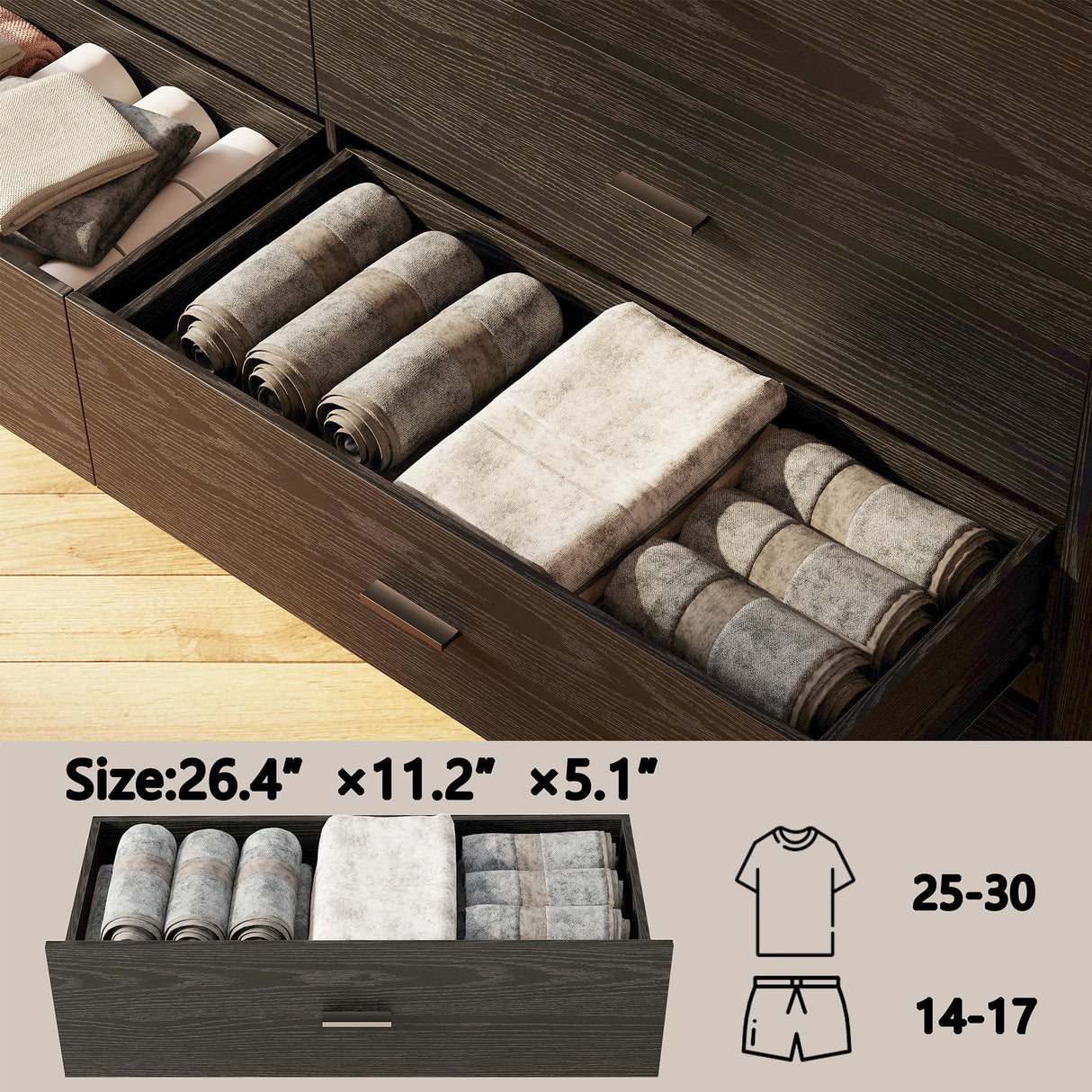 LIKIMIO 6 Drawer 59" Black Dresser with LED and Power Strip, Dressers & Chests of Drawers with Storage Cabinet for Bedroom LIKIMIO