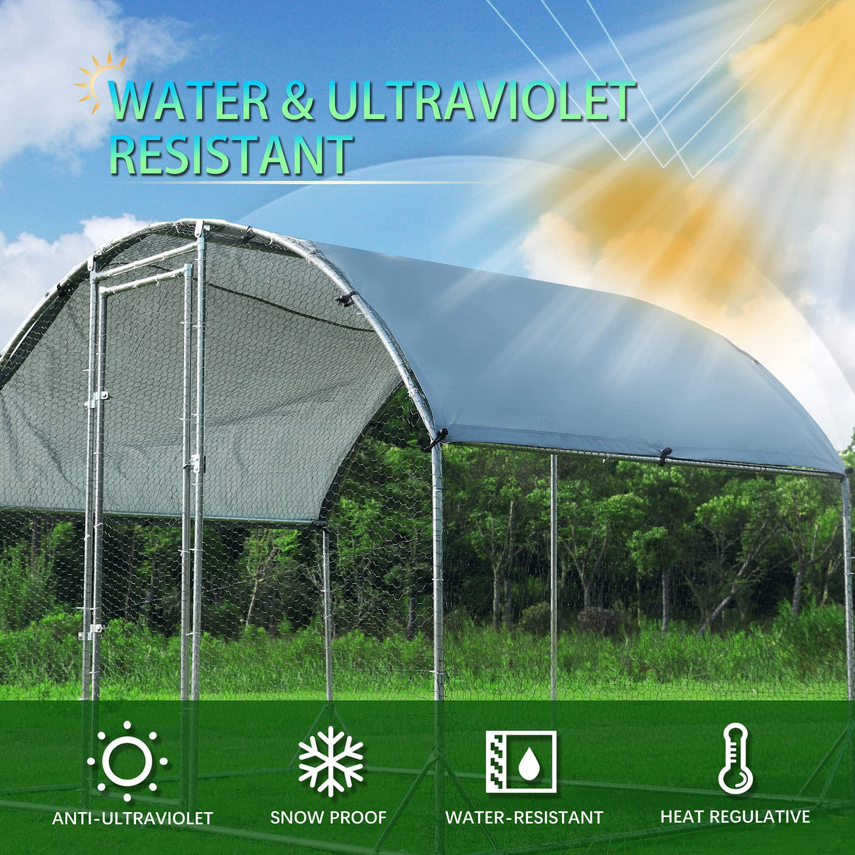 Large Metal Chicken Coop Upgrade Tri-Supporting Wire Mesh Chicken Run,Chicken Pen with Water-Resident and Anti-UV Cover,Duck Rabbit House Outdoor(9'W x 6.5'L x 6.5'H) Betterhood