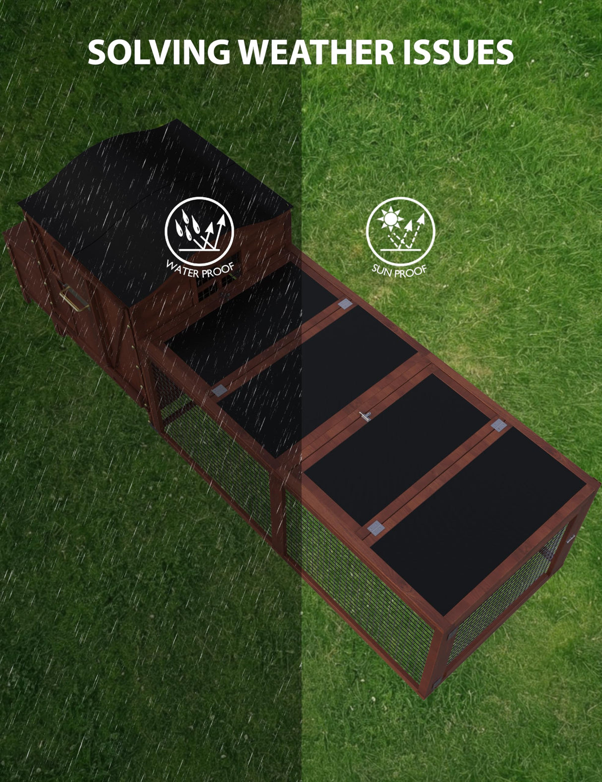 Hipicute Wooden Chicken Coop, Chicken Coop for 3-5 Chickens, 106in Chicken Coop with Run, Outdoor Chicken Coop with Waterproof Roof, Nesting Box, Pull Out Trays and Ramp, Red Hipicute