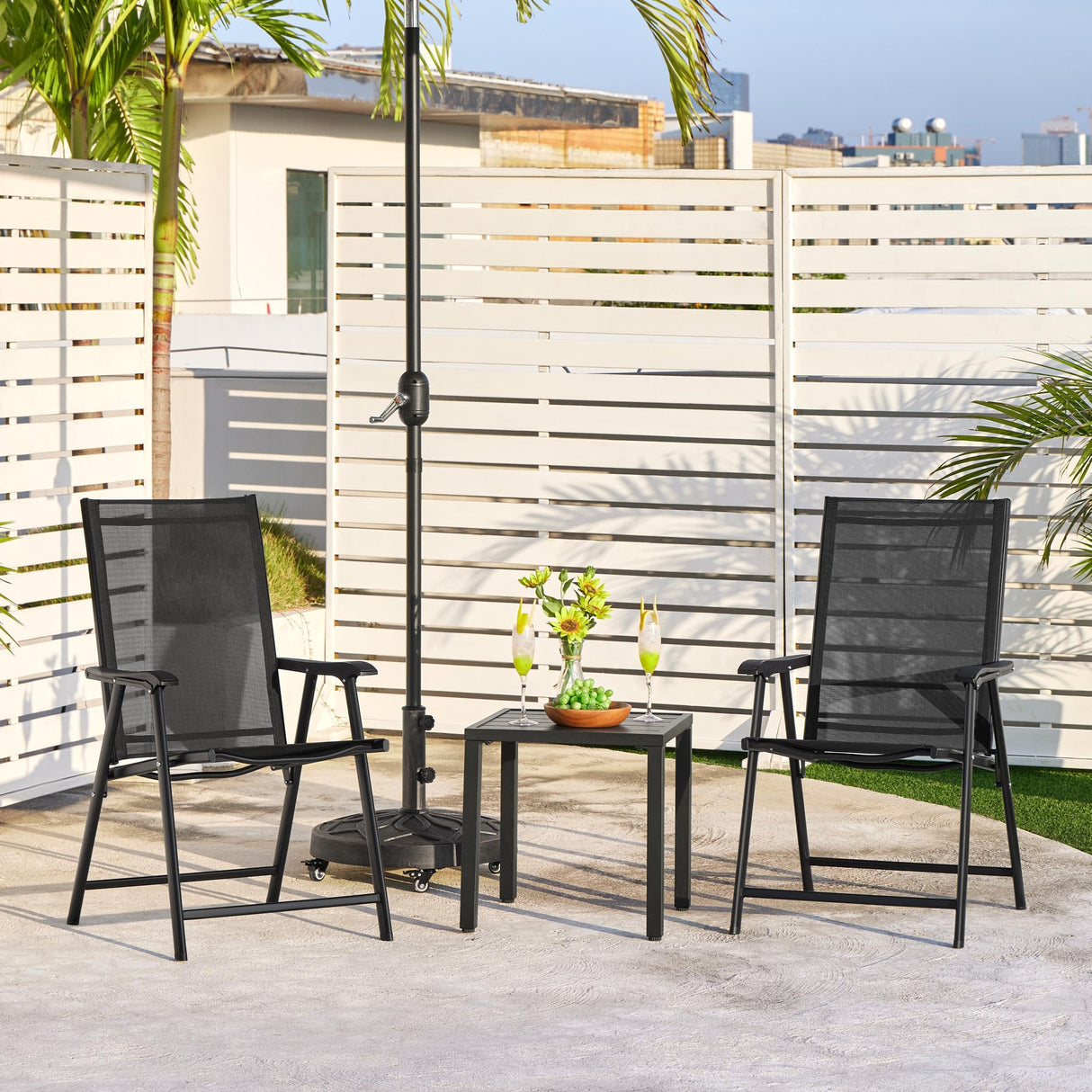 Yaheetech Patio Dining Chairs Set of 2 with Armrests, Outdoor Folding Chairs with Metal Frame and Backrest for Lawn, Garden, Yard and Poolside, Black Yaheetech