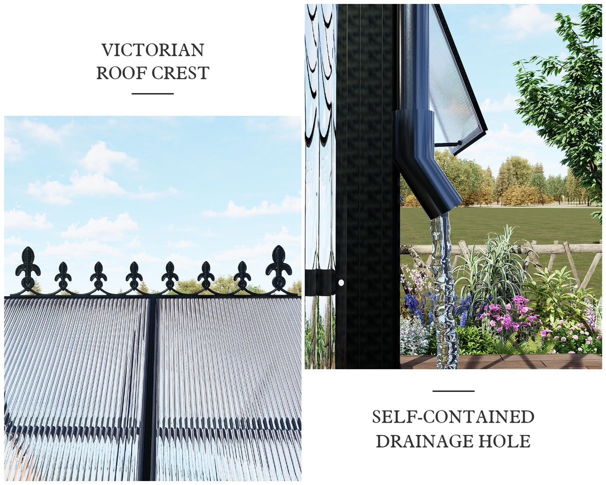 HOWE 14x9.5x9 FT Polycarbonate Greenhouse with 2 Vents and Double Swing Doors 6FT Added Wall Height, Walk-in Large Winter Greenhouse Sunroom Aluminum Greenhouse for Outdoors, Black HOWE