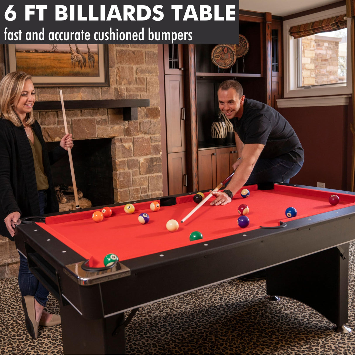 Freetime Fun Pool Table Set, Billiard Tables Accessories Included, 2 Pool Cue Sticks, Pool Table Balls, and More - 6 FT Portable Pool Table Freetime Fun