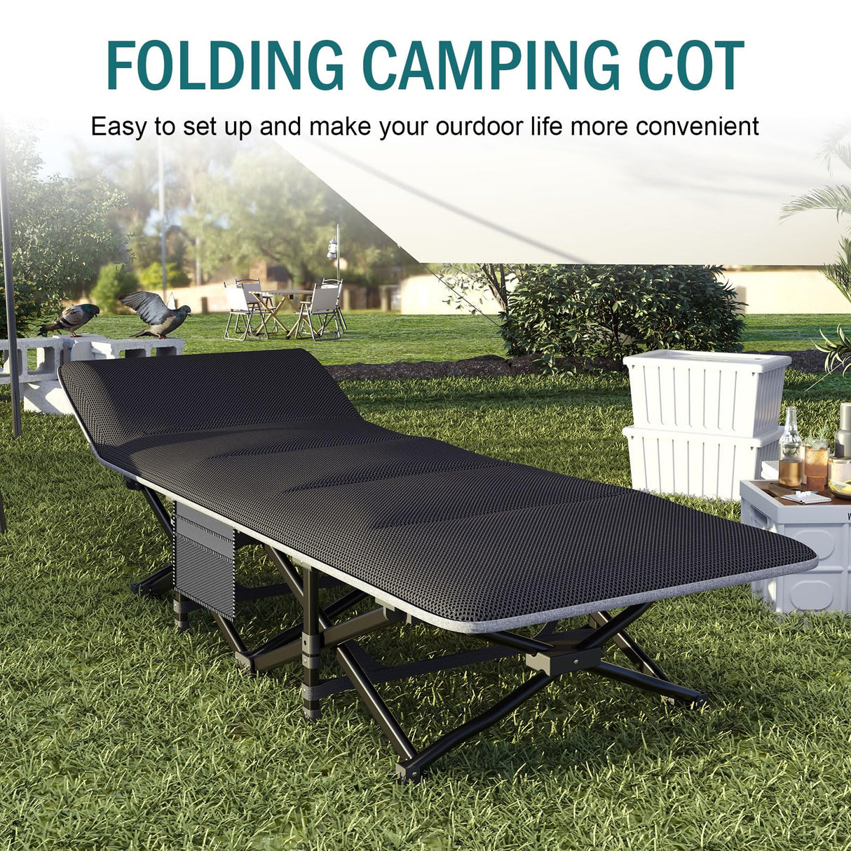 Mopaicot Camping Cot for Adults, Folding Bed with Comfortable Cushion, Tent Portable Sleeping Bed with Carry Bag for Camp, Office Use, Outdoor, Traveling Supports 450 lbs Mopaicot