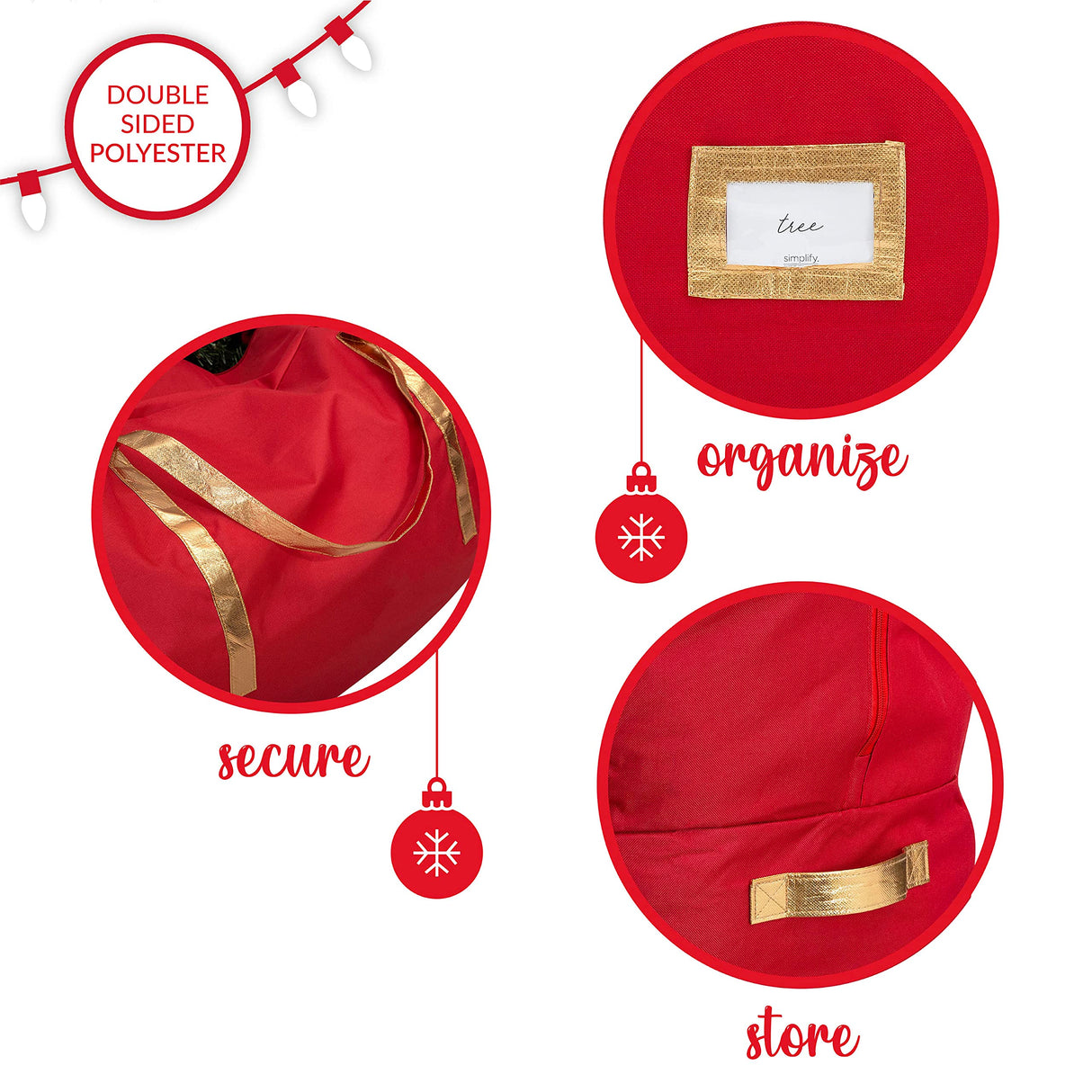 Simplify Christmas Tree Storage Bag | Holds Artificial Trees up to 11 Feet Tall | Holiday Decorations Organizer | Wheeled | Collapsible Duffle | Red Simplify