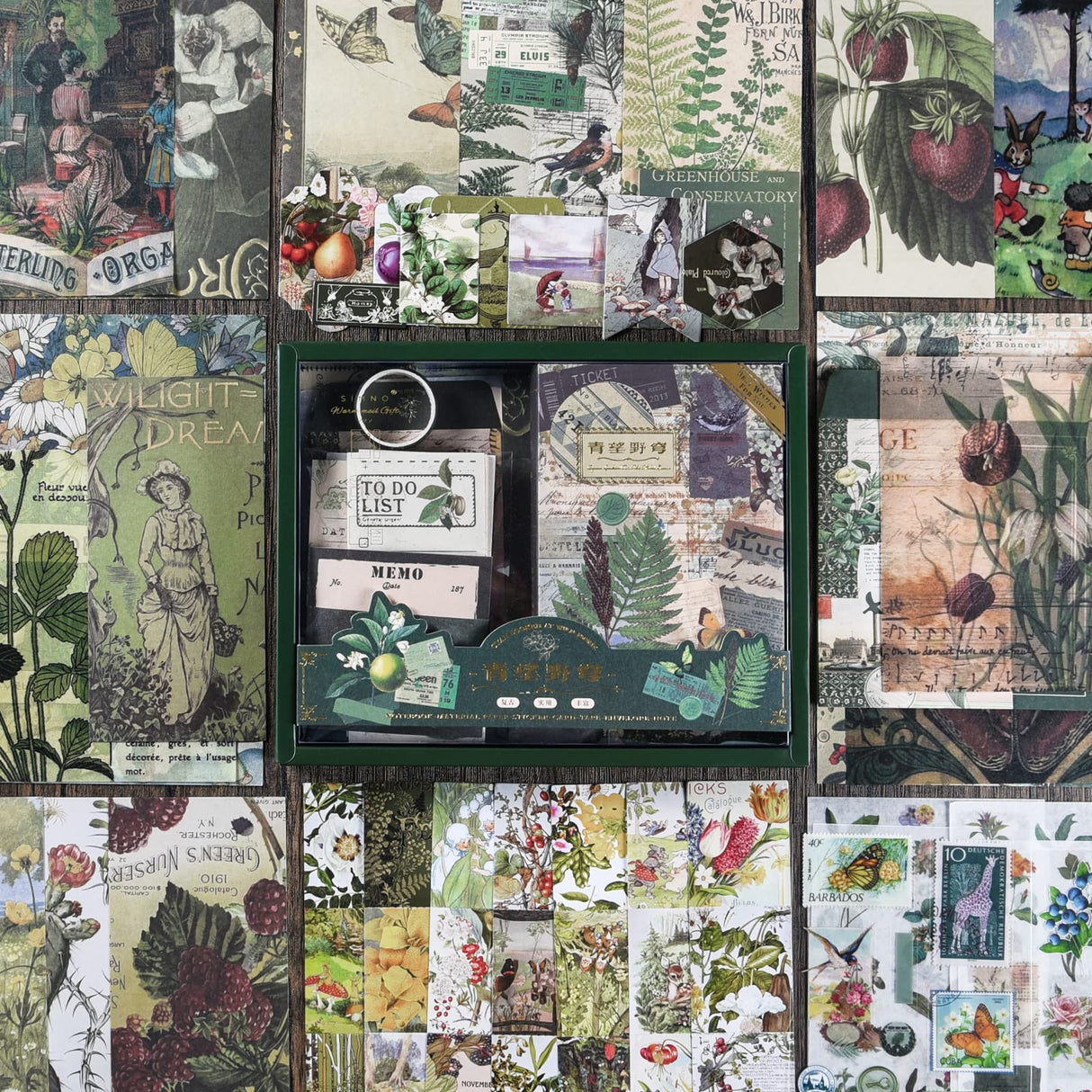 Scrapbooking Supplies Kit, Vintage Aesthetic Scrapbook Kit, Junk Journal Supplies with Scrapbooking Paper A6 Grid Notebook, Journaling Supplies, Birthday Craft Gift for Adult Teen Girl Kid, Botanical OFFIGIFT