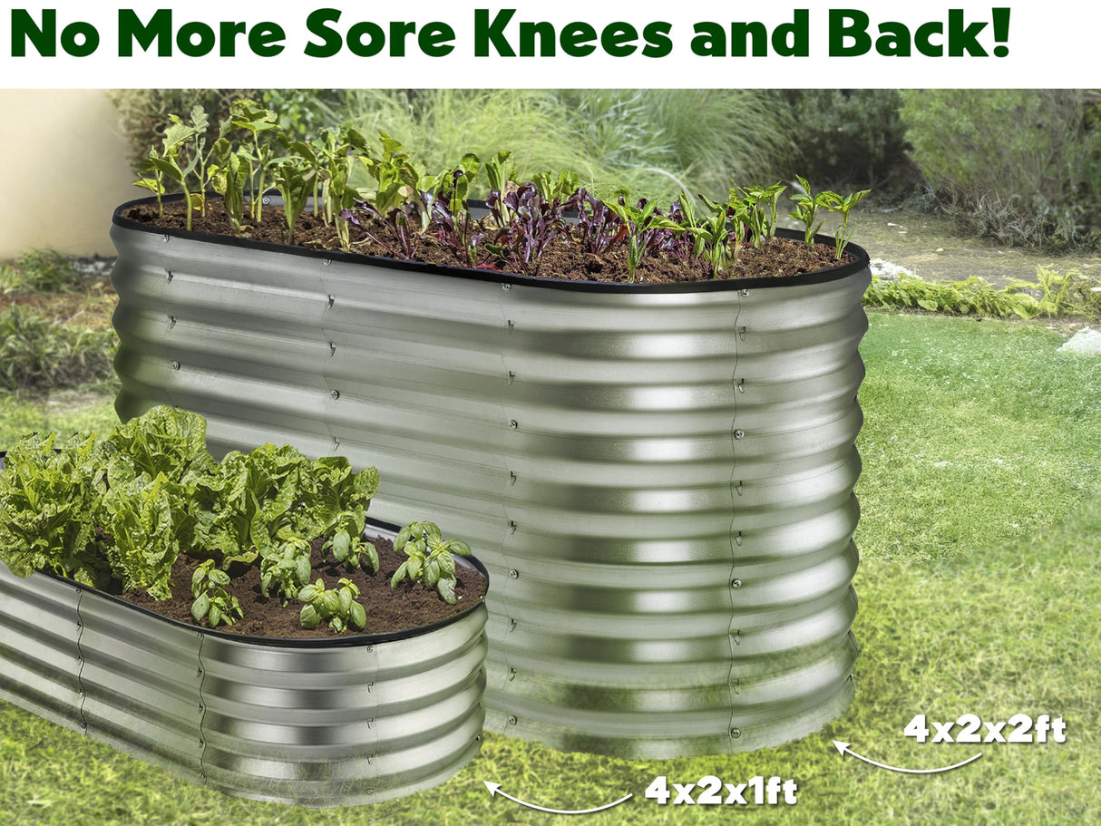 Galvanized Raised Garden Beds Outdoor // 4×2×2 ft Planter Raised Beds for Gardening, Vegetables, Flowers // Large Metal Garden Box (Silver) // Patented Tool-Free Design Plant & Plot