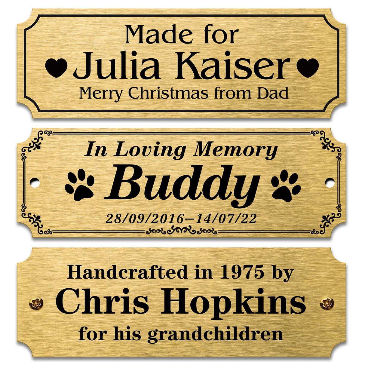 Personalized Name Plates, Solid Brass Engraved Plaque, Trophy Plates Engraved, Custom Name Plate with Adhesive Backing or Screws, 3" W x 1" H Caramel Sweet Life