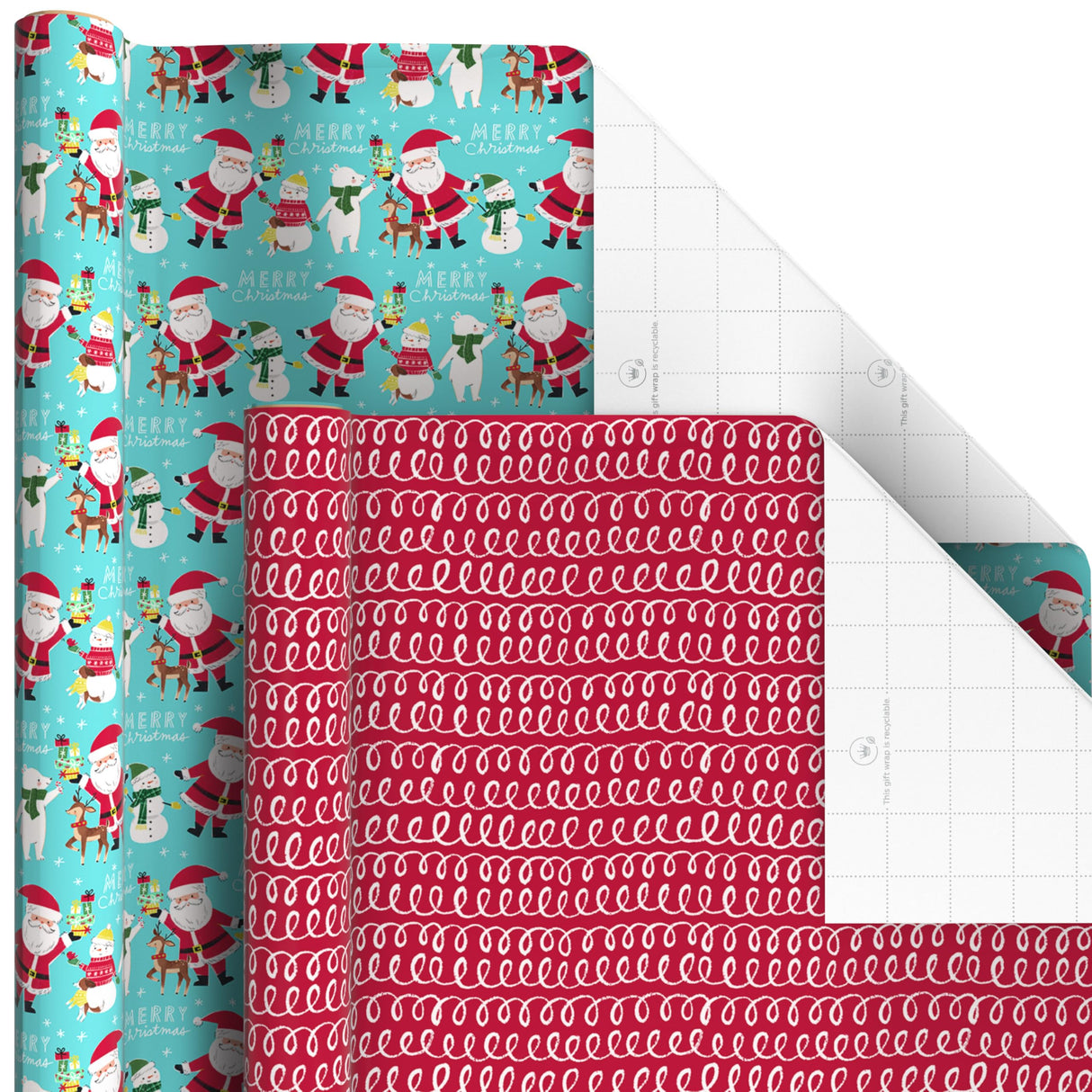 Hallmark Kids Christmas Wrapping Paper Rolls with Cutlines on Reverse (6 Rolls: 180 Sq. Ft. Total) Snowman, Snowflakes, Penguins, Santa Claus Hallmark
