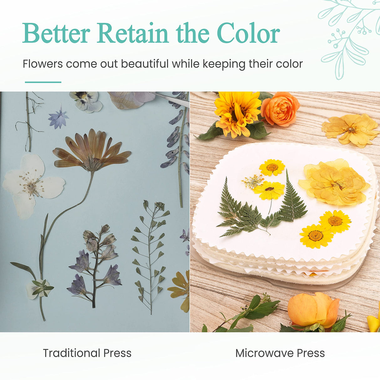 Etcokei Microwave Flower Press Kit - 4 Layer Quick Flower Pressing Tool, Great for Resin Arts, Scrapbooking, Nail Craft & DIY Arts - Adults & Kids Etcokei