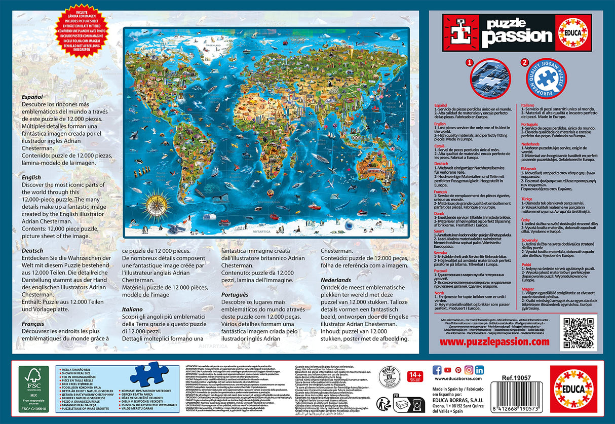 Educa 12000 Piece Jigsaw Puzzle - Wonders of The World - 19057 Educa