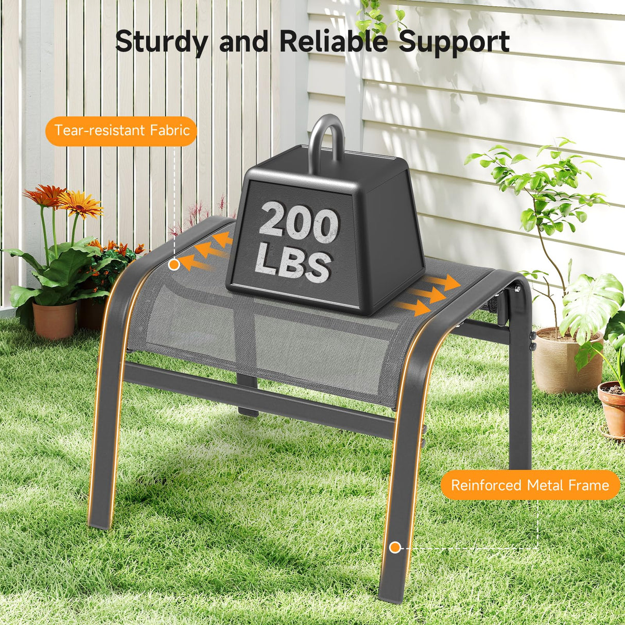 ONBRILL Outdoor Ottoman Set of 2, All Weather Outdoor Foot Stool with Supportive Textliene and Metal Frame, Stackable Oversized Outdoor Foot Rest for Furniture Patio Garden Pool, Grey ONBRILL