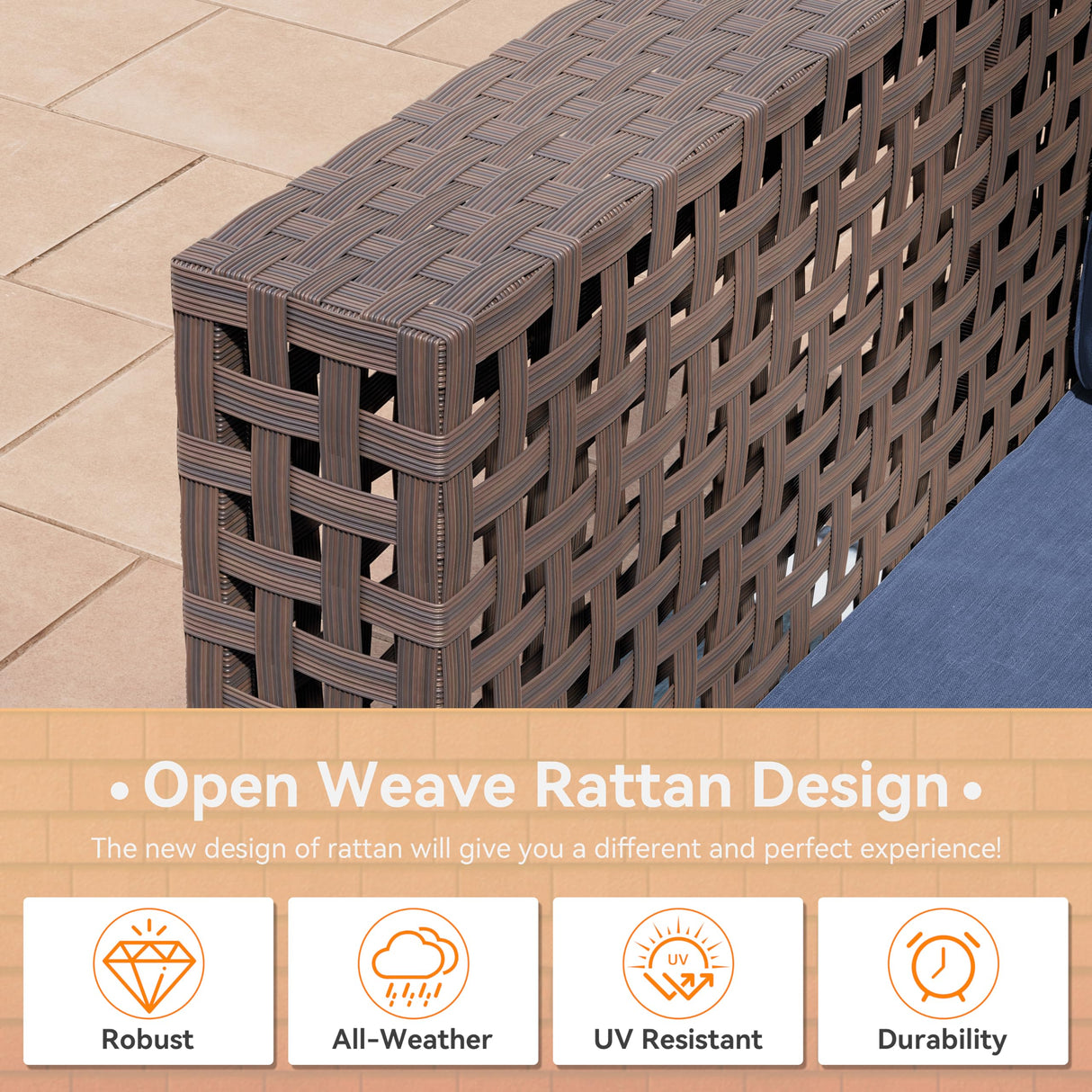 Trumbeak 7 Pieces Patio Furniture Set Wicker Outdoor Sectional Sofa,All Weather Brown PE Rattan Outdoor Conversation Set w/Thick Cushions and Glass Coffee Table,NavyBlue Trumbeak