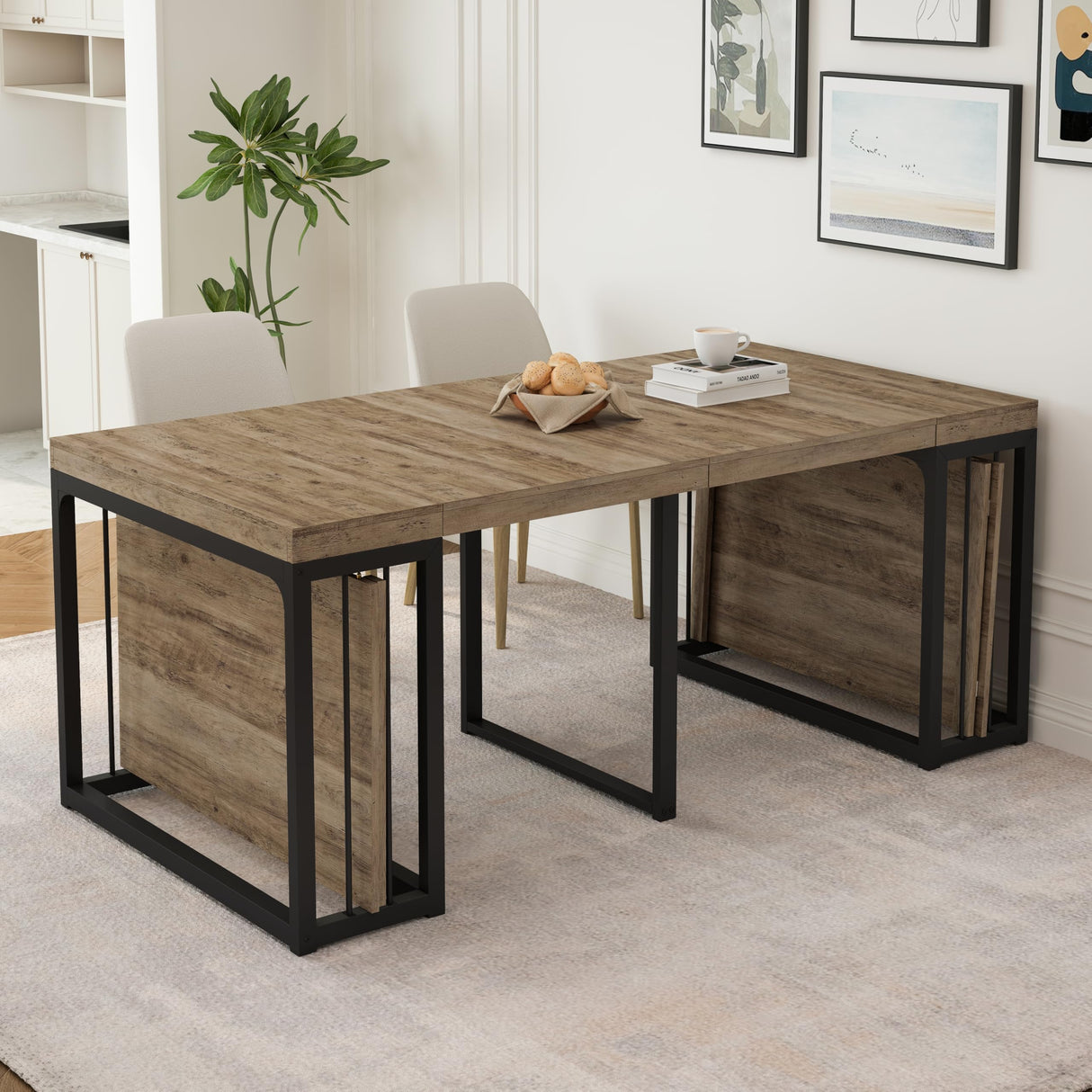 NTYUNRR 23.6" - 118" Extendable Dining Room Table, Modern Extra Long Folding Dining Tables for 2-10 People, Outdoor Patio Furniture Set, Adjustable Kitchen Dinner Table, Ancient Wood NTYUNRR