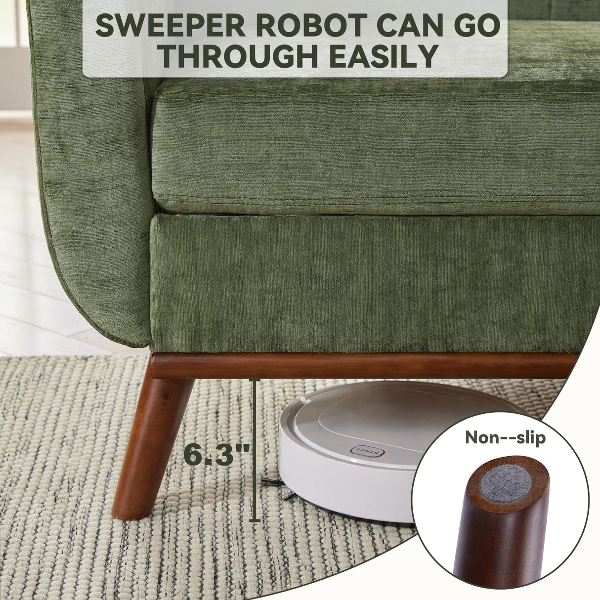 Kingfun 65.2" W Loveseat Sofa, Mid Century Modern Decor Love Seat Couches for Living Room, Button Tufted Upholstered Furniture, Solid & Easy to Install Small Couch for Bedroom Office Apartment, Green Kingfun