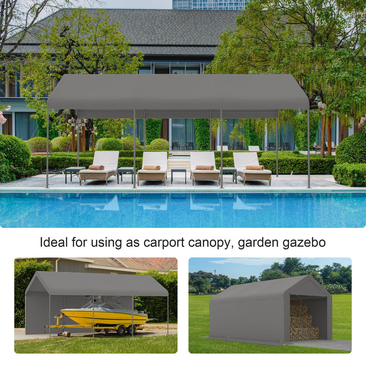 GOJOOASIS Car Port Canopy Tent Carport 10'x20' Car Tent Portable Garage, Tents for Car Waterproof & UV Protected for Wedding, Garden Shelter, Storage Shed (Gray) GOJOOASIS