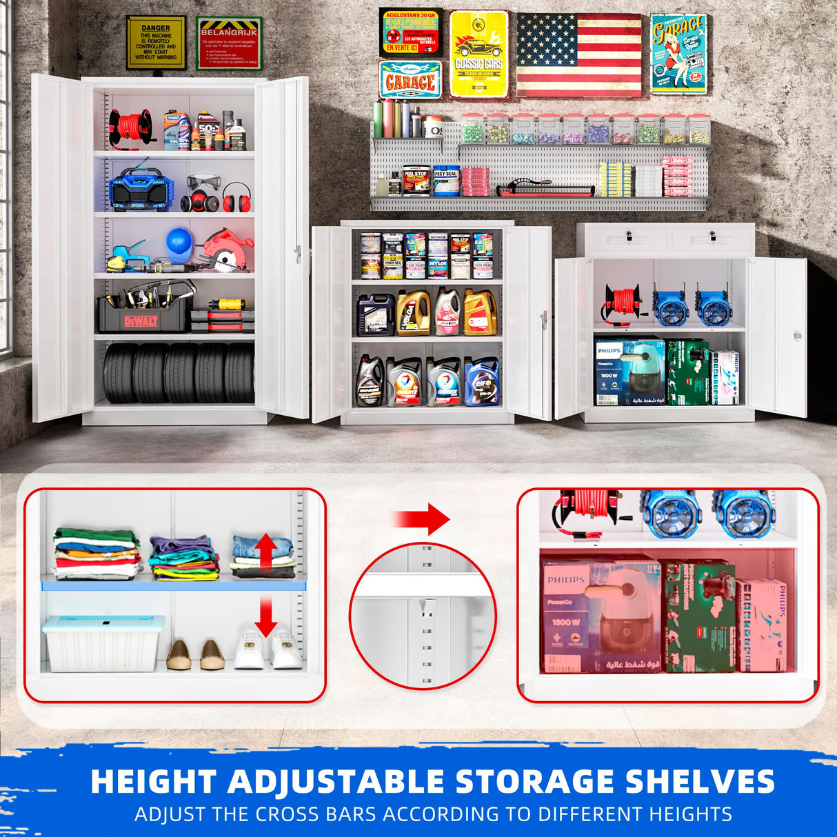 Superday Metal Storage Cabinet 71"×32"×16", Tall Storage Cabinet with 2 Doors and 4 Shelves, Large Metal Steel Utility Cabinet for Home Office, Garage, File Bathroom Pantry (White) Superday