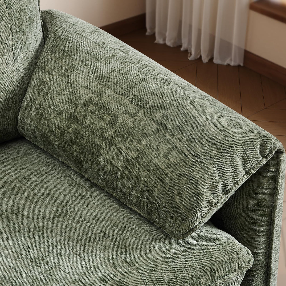 ONBRILL Oversized Accent Chair, 41 Inch Chenille Fabric Armchair, Comfy Single Sofa Chair with Padded Arms, Pocket Spring Cushion, Modern Reading Chair for Living Room, Bedroom, Green ONBRILL