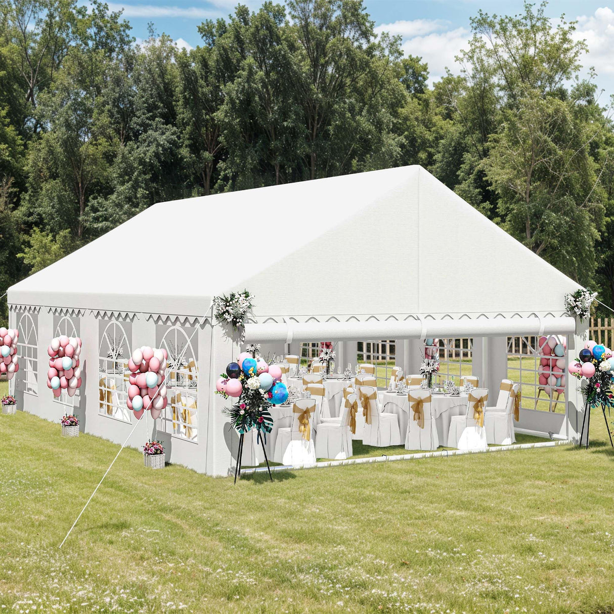 DWVO 20x30FT Heavy Duty Party PVC White Tent Wedding Event Shelters Upgraded Galvanized Ripple Canopy with Large Roof Removable Sidewalls & 3 Storage Bags 600D Oxford Commercial DWVO
